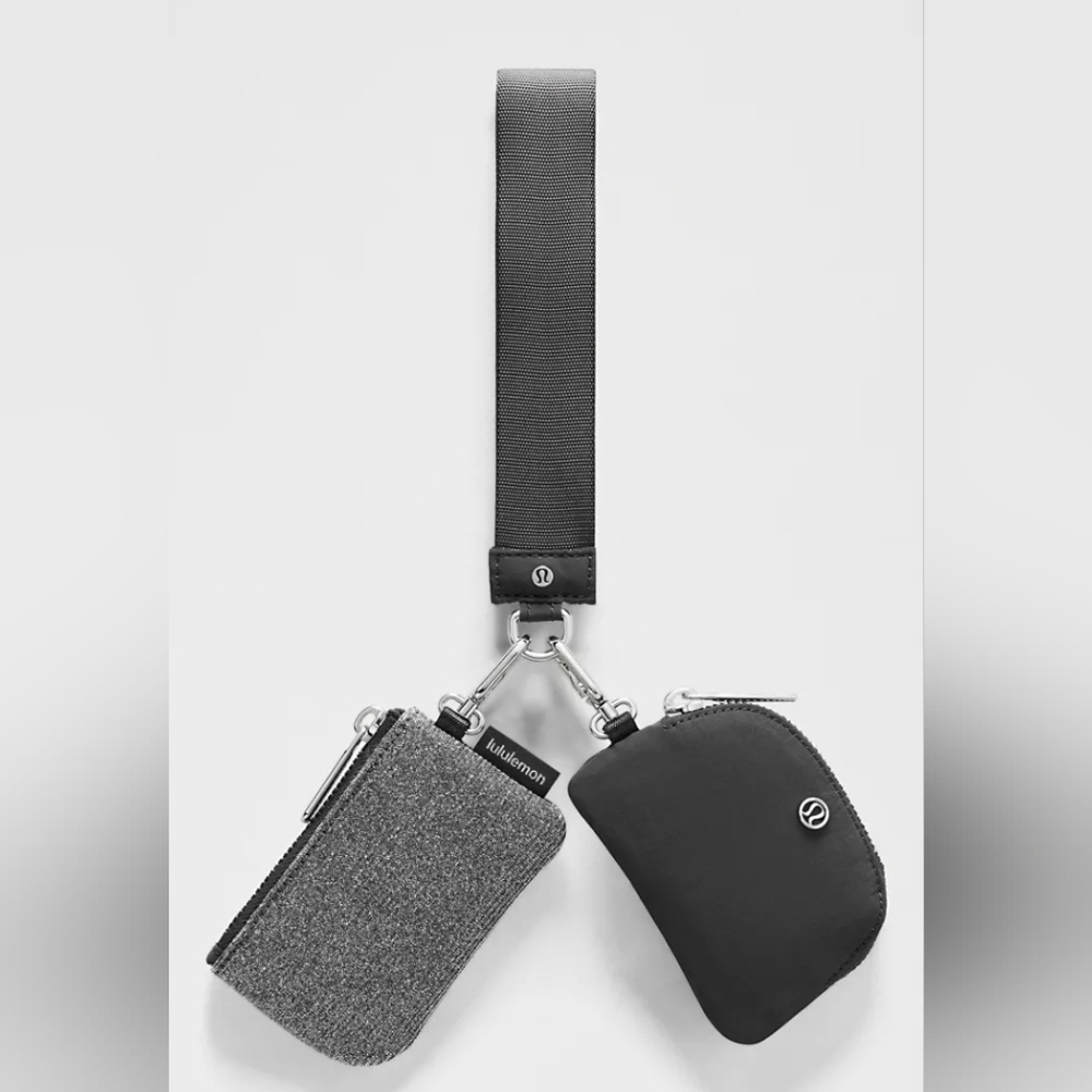 Lululemon Dual Pouch Wristlet Glitter Dark Silver/Graphite Grey Silver, New